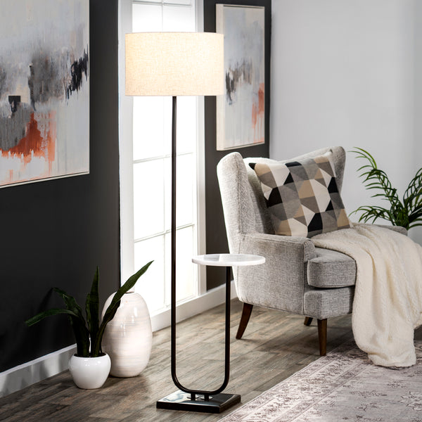 Nuloom 60-inch Marble/Iron Modern Tray Floor Lamp Black