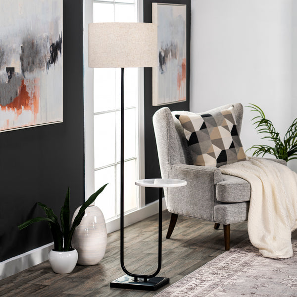 Nuloom 60-inch Marble/Iron Modern Tray Floor Lamp Black