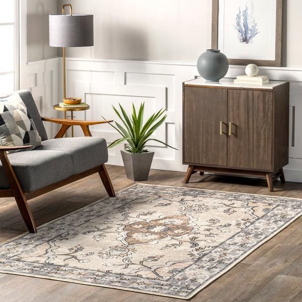 Nuloom Adair Traditional Floral Machine Washable Area Rug Gray