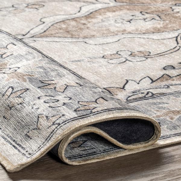 Nuloom Adair Traditional Floral Machine Washable Area Rug Gray