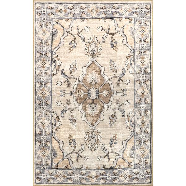 nuloom Adair Traditional Floral Machine Washable Area Rug Gray