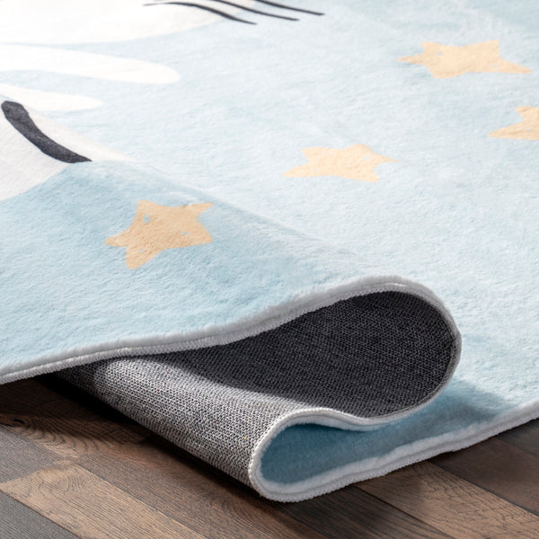 Nuloom Adalynn Sleepy Cat Kids Machine Washable Area Rug Blue