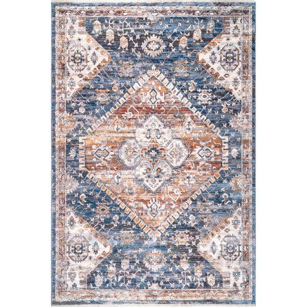 nuloom Addison Transitional Faded Medallion Fringe Area Rug Blue