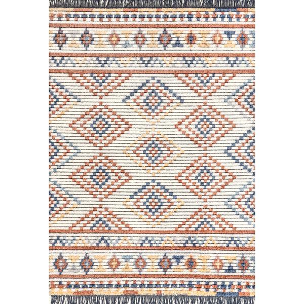 nuloom Adelina Tribal Diamonds Fringe Area Rug Beige