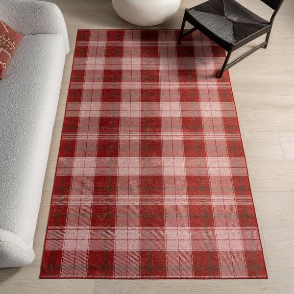 Nuloom Aelin SplashGuard Plaid Machine Washable Area Rug Red