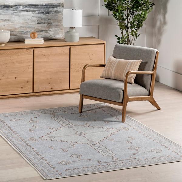 Nuloom Aelwen Tribal Cotton Machine Washable Area Rug Light Gray