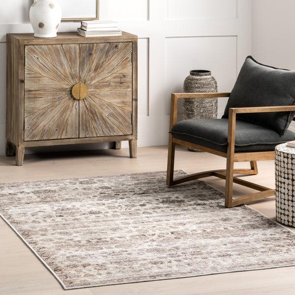 Nuloom Aitana SpinClean Floral And Paisley Machine Washable Area Rug Taupe
