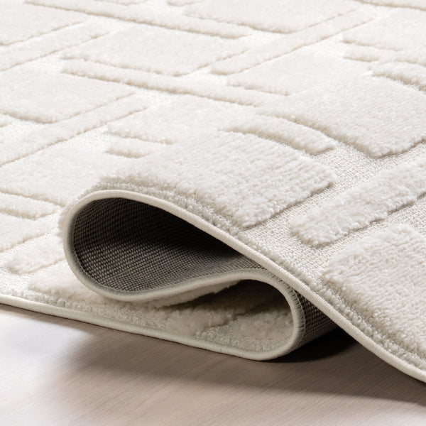 Nuloom Alafia High-Low Geometric Tasseled Area Rug Off-White