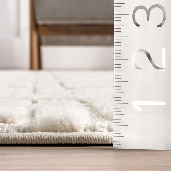 Nuloom Alafia High-Low Geometric Tasseled Area Rug Off-White