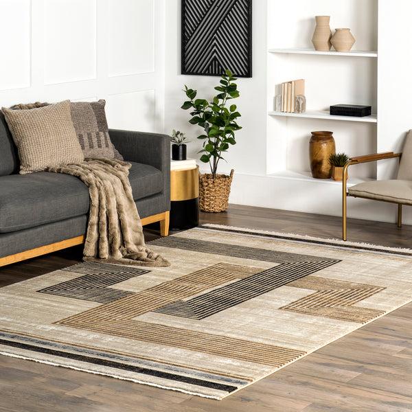 Nuloom Aline Contemporary Striped Fringe Area Rug Beige