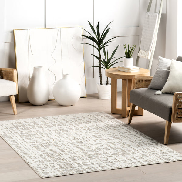 Nuloom Amity Abstract Machine Washable Area Rug Light Grey