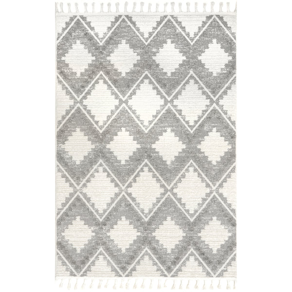 nuloom Anaïs Diamond High/Low Tassel Area Rug Light Gray