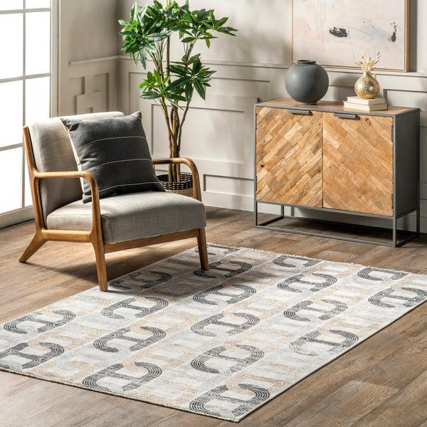 Nuloom Anja Geometric Links Machine Washable Area Rug Beige
