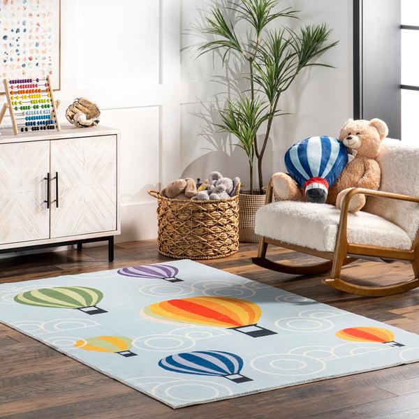 Nuloom Annelie Balloon Machine Washable Kids Area Rug Light Blue