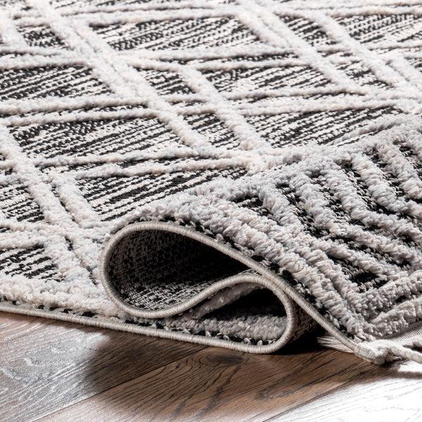Nuloom Ansley Moroccan Lattice Tassel Area Rug Gray