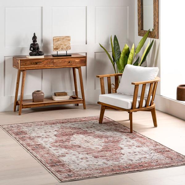 Nuloom April Traditional Medallion Machine Washable Area Rug Blush