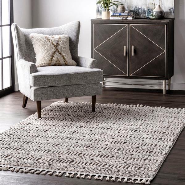Nuloom Arielle Soft Trellis Textured Tassel Area Rug Grey