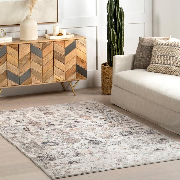 Nuloom Ashby Floral Medallion Machine Washable Area Rug Grey
