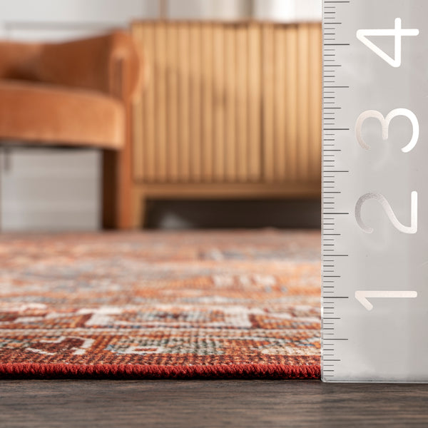 Nuloom Ashen Medallion Border Machine Washable Area Rug Red