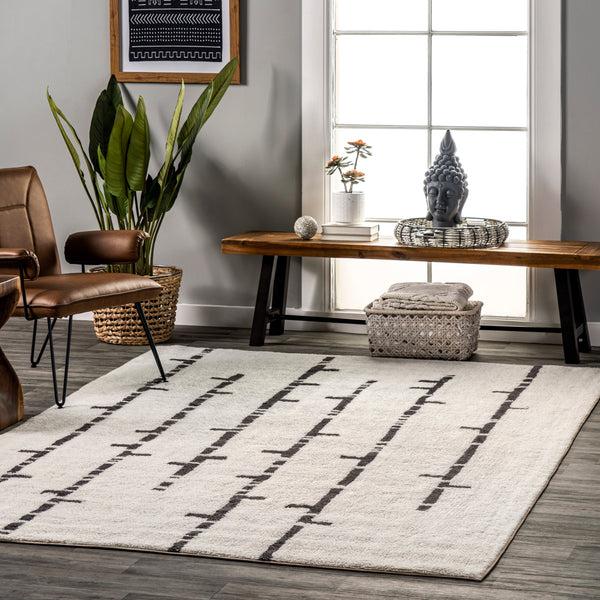 Nuloom Avril Machine Washable Stripe Wool Area Rug Ivory