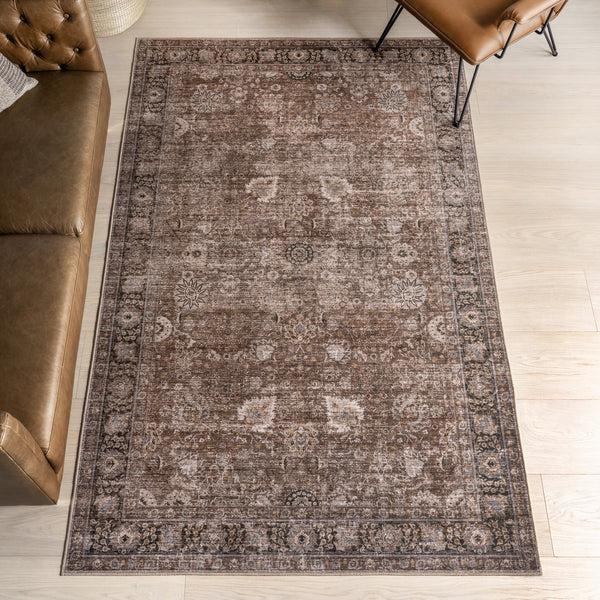 Nuloom Bayberry Spill Proof Vintage Machine Washable Area Rug Brown