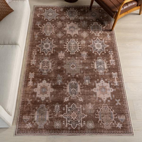 Nuloom Baylin SplashGuard Medallion Machine Washable Area Rug Sienna Brown