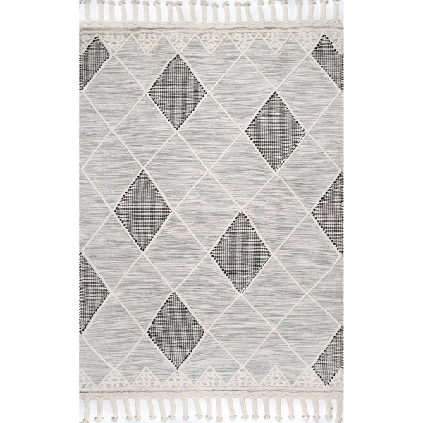nuloom Becca Diamond Trellis Tassel Wool Area Rug Ivory