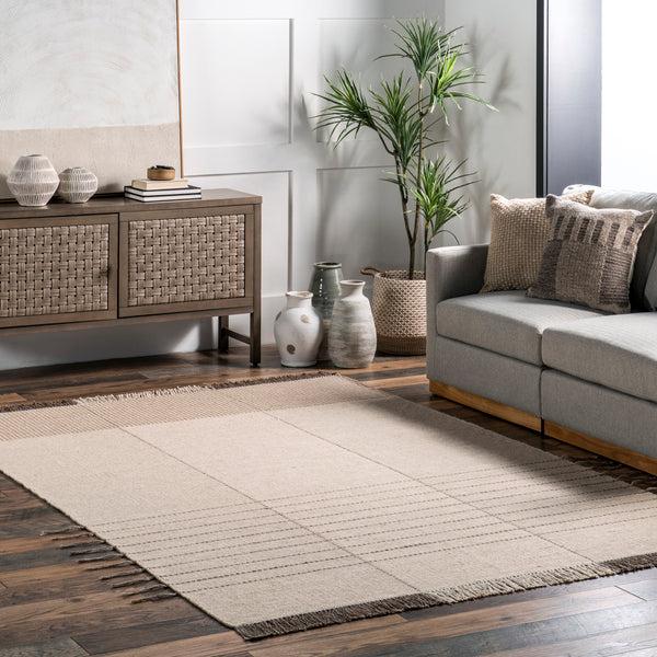 Nuloom Belinda Casual Stripe Wool Tassel Area Rug Beige
