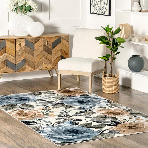 Nuloom Bennie Floral Stain-Resistant Machine Washable Area Rug Blue