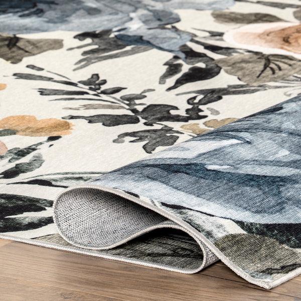 Nuloom Bennie Floral Stain-Resistant Machine Washable Area Rug Blue