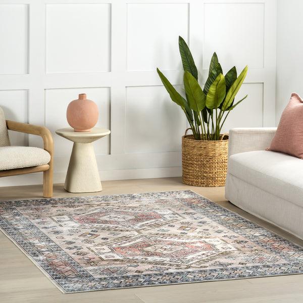 Nuloom Benoite Splashguard Medallion Machine Washable Area Rug Peach