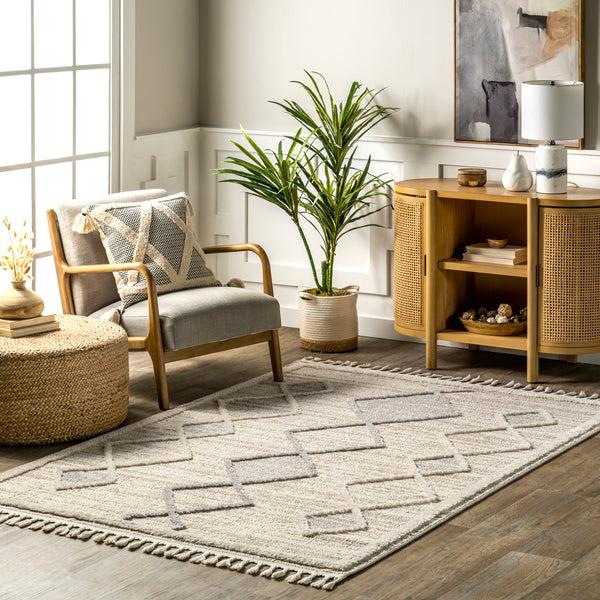Nuloom Blanche Moroccan Lattice Tasseled Area Rug Beige