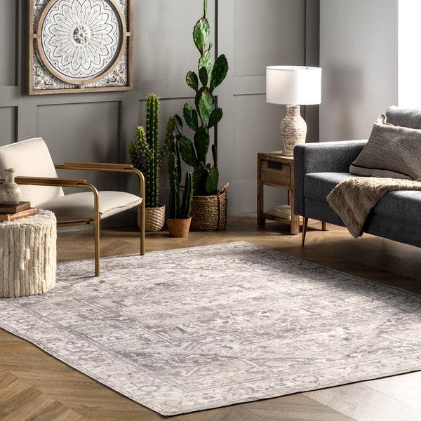 Nuloom Brielle Machine Washable Vintage Medallion Area Rug Gray