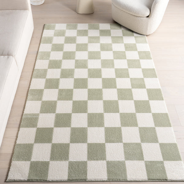 Nuloom Brioni Checkered Indoor Machine Washable Area Rug Light Green