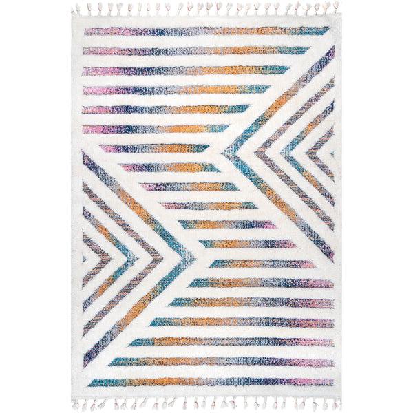 Nuloom Bristol High-Low Geometric Ripples Tassel Area Rug Beige