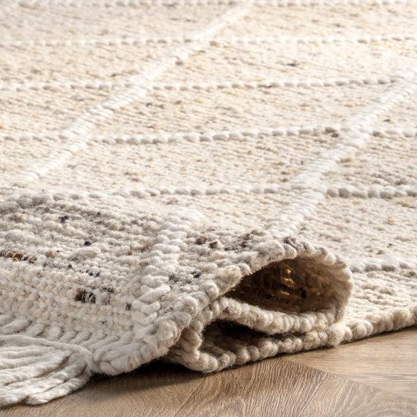 Nuloom Brooklyn Textured Trellis Wool Fringe Area Rug Beige