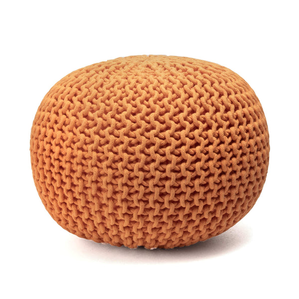 Nuloom Bruges Knit Cotton Solid Round Filled Ottoman Pouf Beige