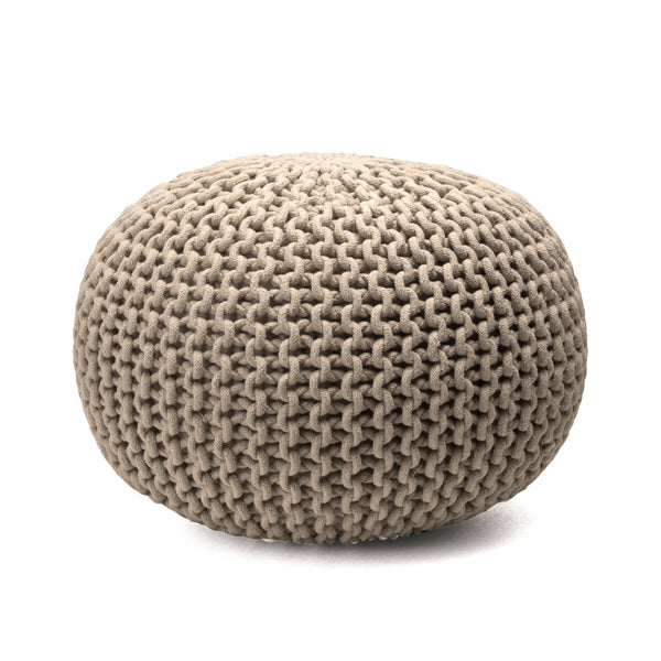 nuloom Bruges Knit Cotton Solid Round Filled Ottoman Pouf Beige