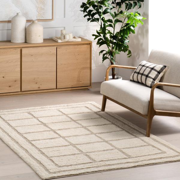 Nuloom Brynne Geometric Blocks Wool Machine Washable Area Rug Ivory