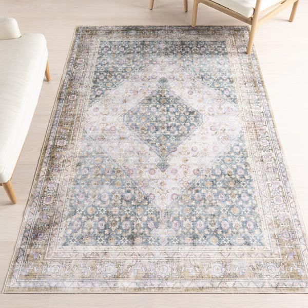 Nuloom Caius Faded Medallion Machine Washable Area Rug Teal