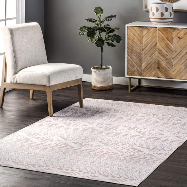 Nuloom Calia Machine Washable Aztec Bands Area Rug Pink