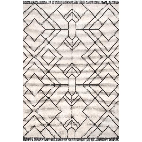 Nuloom Carlina Modern Geometric Soft Shag Fringe Area Rug Beige
