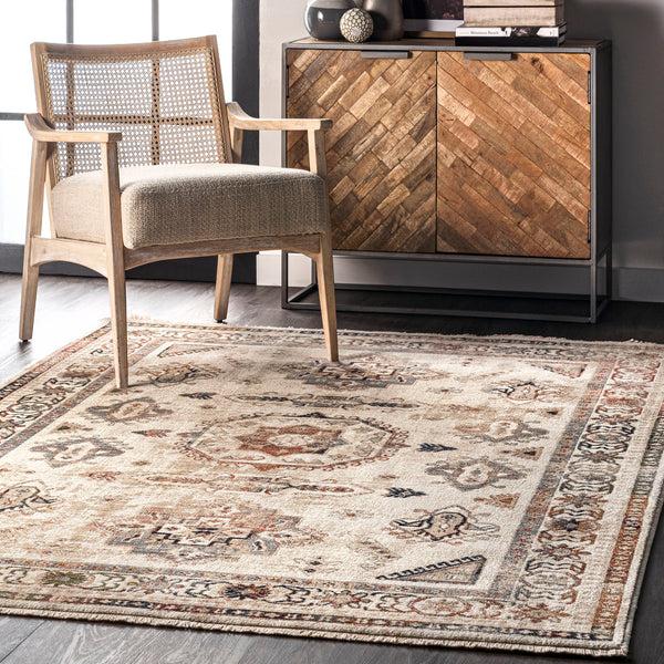 Nuloom Carolina Fading Tribal Medallion Fringe Area Rug Beige