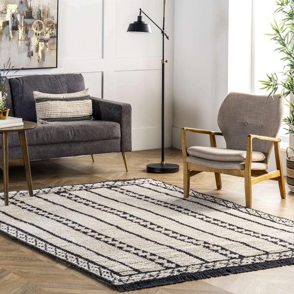 Nuloom Caroline Tribal Stripe Soft Shag Fringe Area Rug Beige
