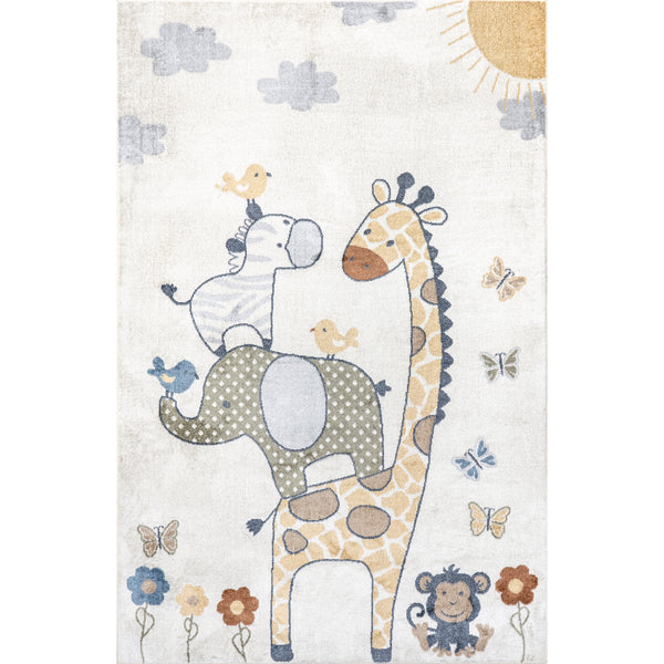 nuloom Cass Safari Kids Machine Washable Area Rug Beige