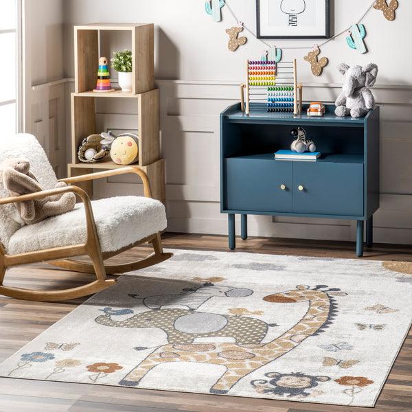 Nuloom Cass Safari Kids Machine Washable Area Rug Beige