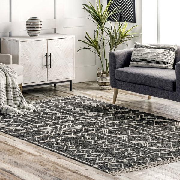 Nuloom Cassie Cotton Flatweave Tribal Tassel Area Rug Grey