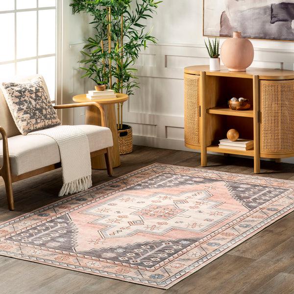 Nuloom Catreena Transitional Floral Machine Washable Area Rug Pink