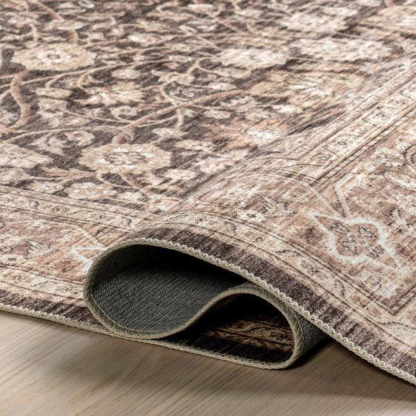 Nuloom Cerise Floral Faded Stain-Resistant Machine Washable Area Rug Dark Brown