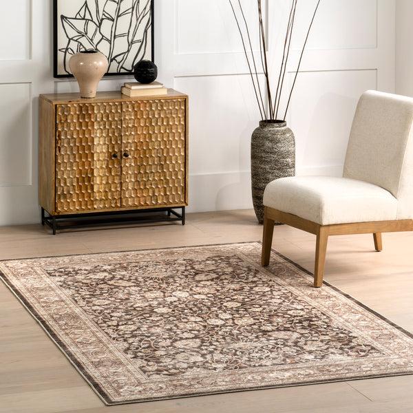 Nuloom Cerise Floral Faded Stain-Resistant Machine Washable Area Rug Dark Brown